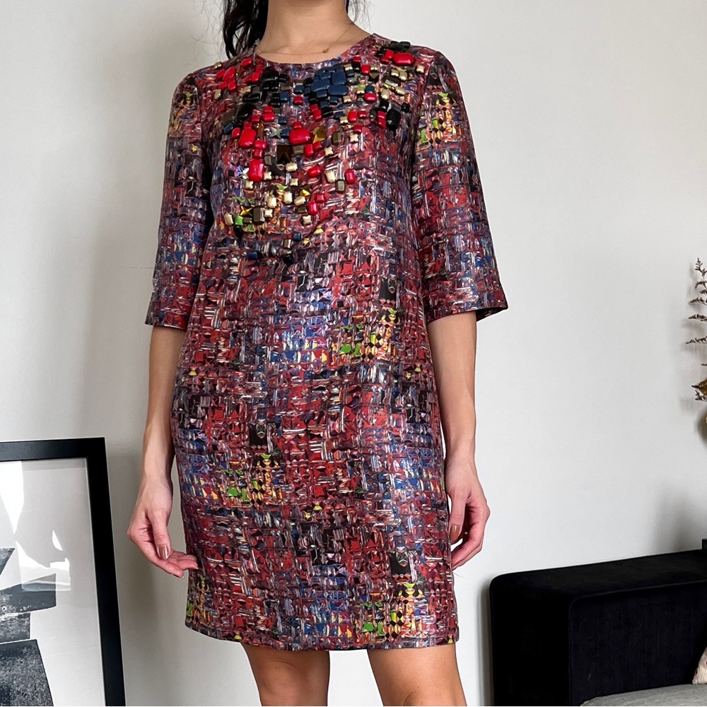 Philip Lim silk gemstone applique dress w/ pockets, S